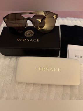 Versace Black and Gold Logo Sunglasses with Gold Accents